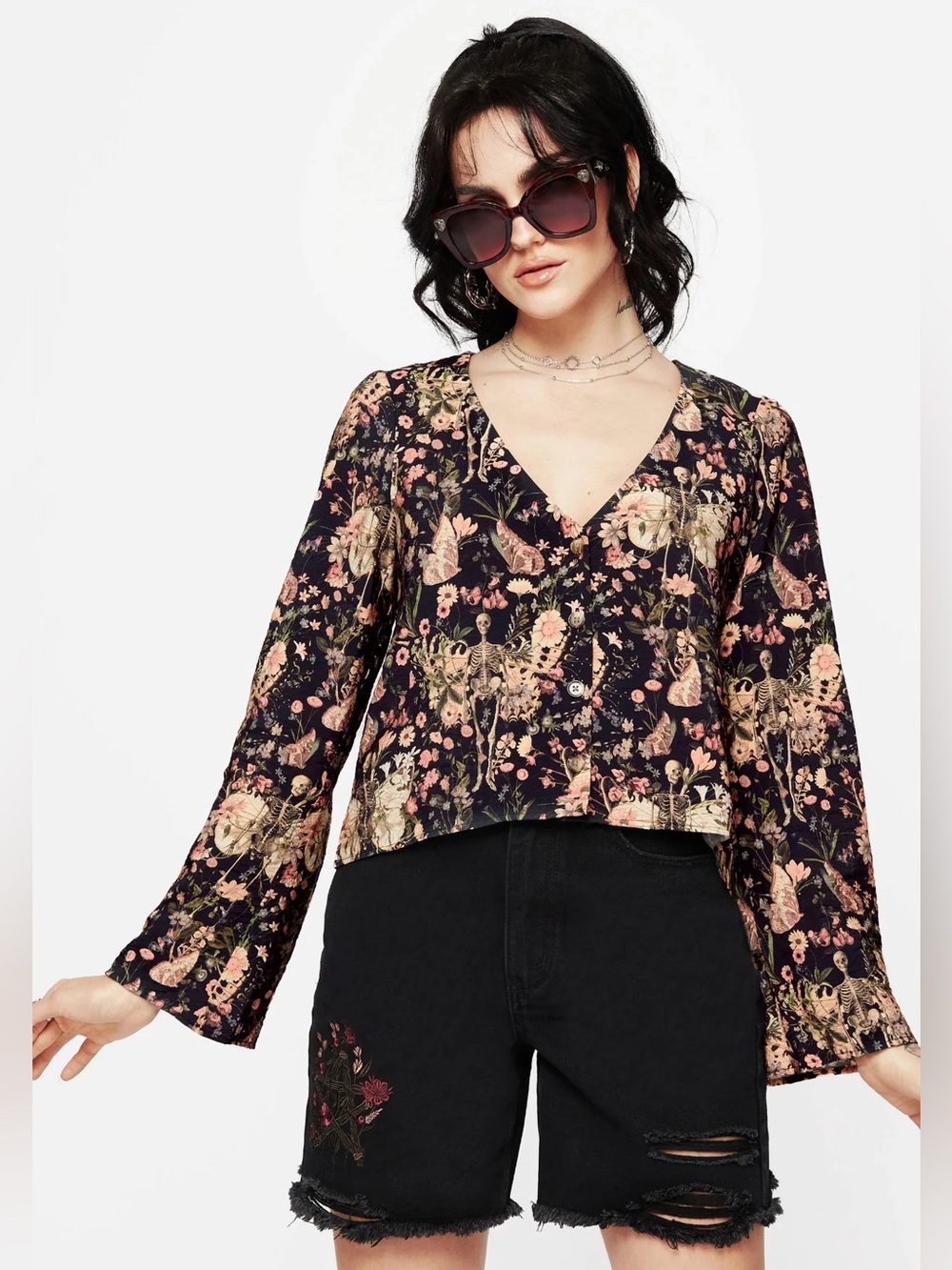 NWT Disturbia Pixie Floral Print Button Up Blouse Top US 2 / UK 6 - Picture 4 of 5